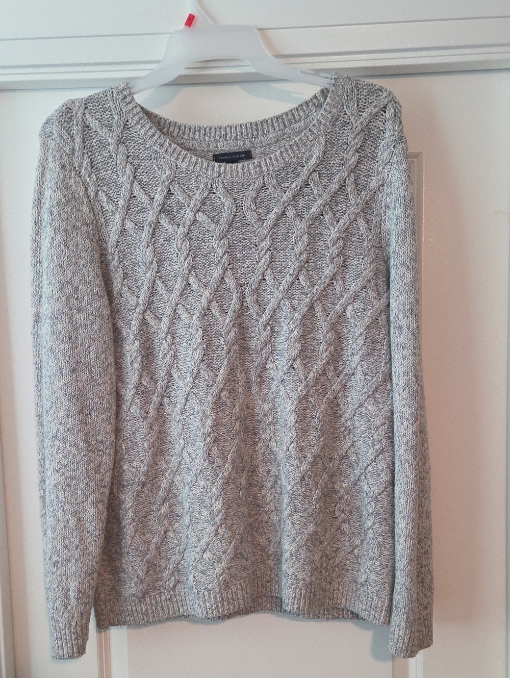 Tommy Hilfiger Gray Cable-Knit Crewneck Sweater
